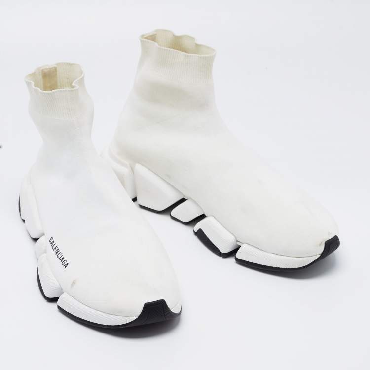 Pre Owned Balenciaga White Knit Fabric Speed Trainer Sneakers Size 44