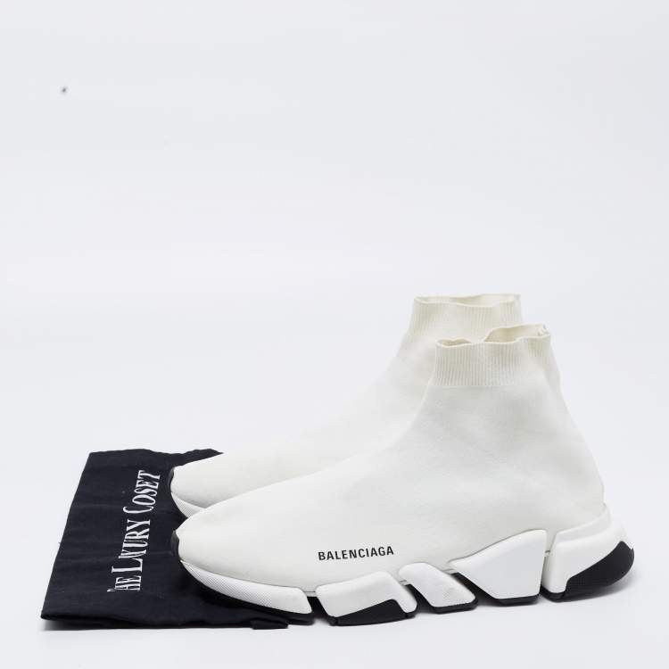 Pre Owned Balenciaga White Knit Fabric Speed Trainer Sneakers Size 44