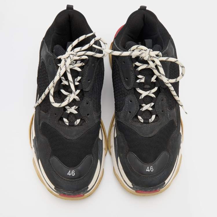 Pre Owned Balenciaga Black Leather and Mesh Triple S Sneakers Size 46