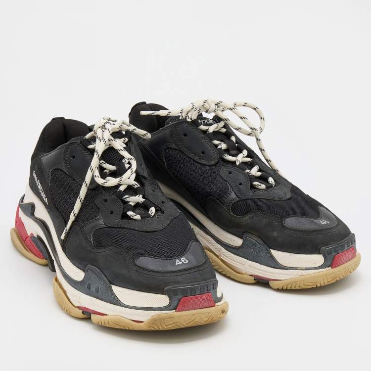 Pre Owned Balenciaga Black Leather and Mesh Triple S Sneakers Size 46
