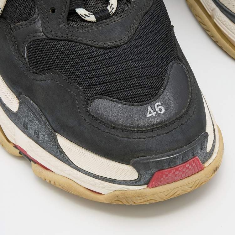 Pre Owned Balenciaga Black Leather and Mesh Triple S Sneakers Size 46