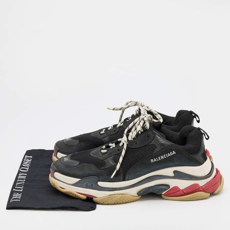 Pre Owned Balenciaga Black Leather and Mesh Triple S Sneakers Size 46