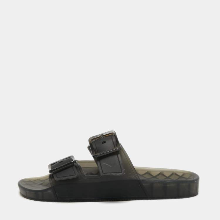 Pre Owned Balenciaga Dark Grey Rubber Slides Size 44