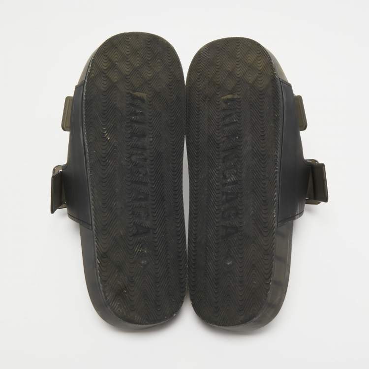 Pre Owned Balenciaga Dark Grey Rubber Slides Size 44