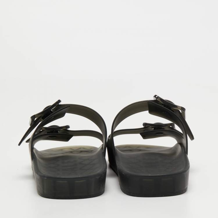 Pre Owned Balenciaga Dark Grey Rubber Slides Size 44