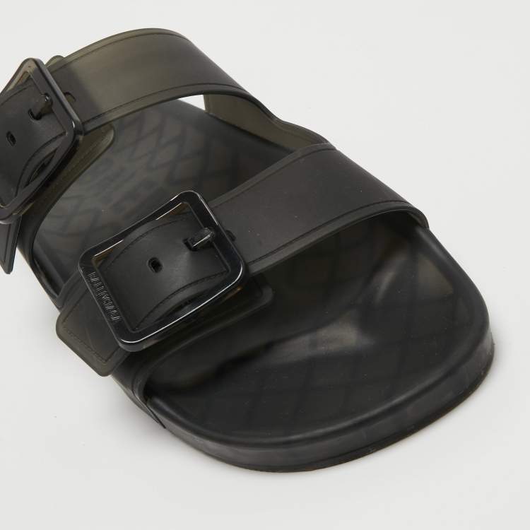 Pre Owned Balenciaga Dark Grey Rubber Slides Size 44