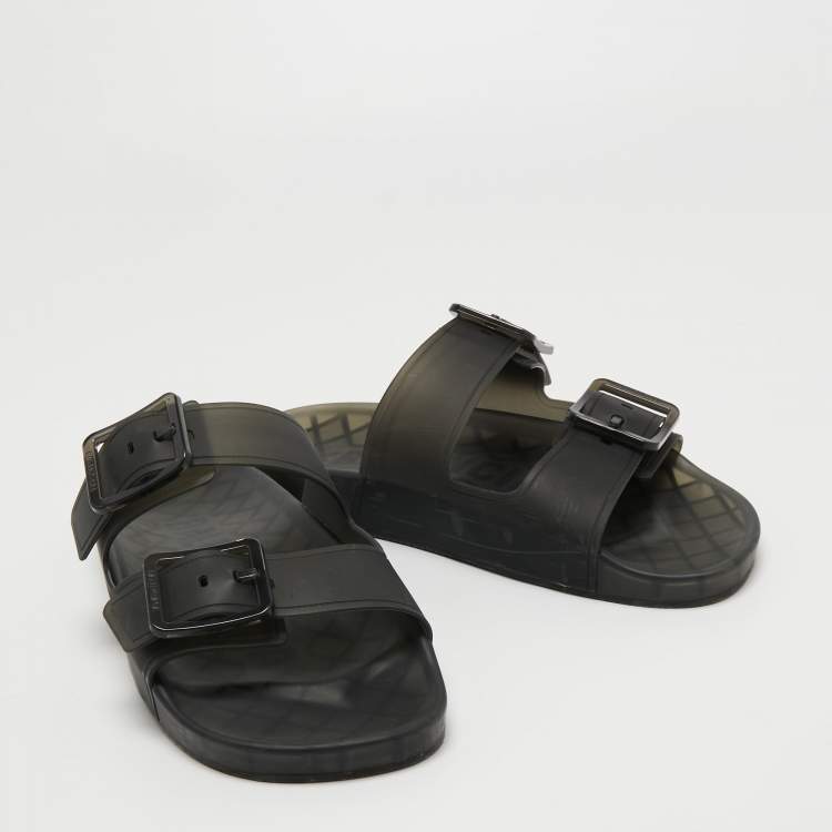 Pre Owned Balenciaga Dark Grey Rubber Slides Size 44