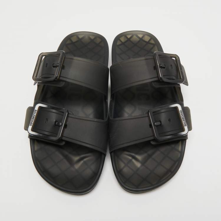 Pre Owned Balenciaga Dark Grey Rubber Slides Size 44