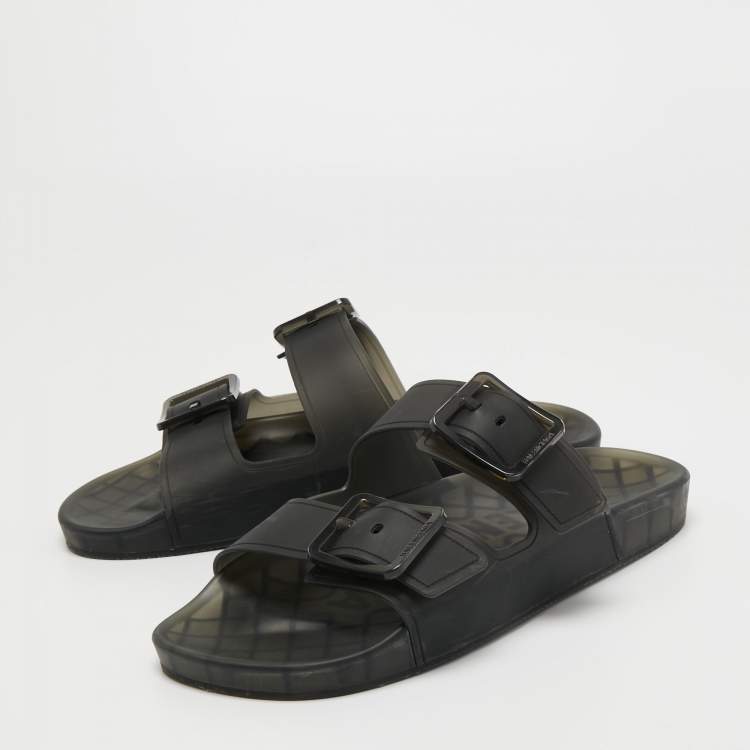 Pre Owned Balenciaga Dark Grey Rubber Slides Size 44