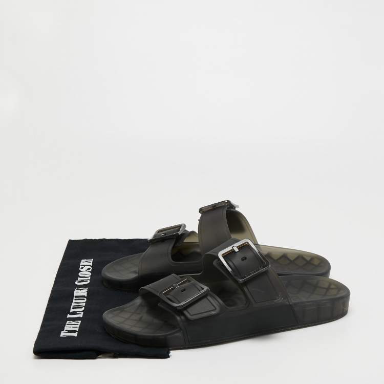 Pre Owned Balenciaga Dark Grey Rubber Slides Size 44