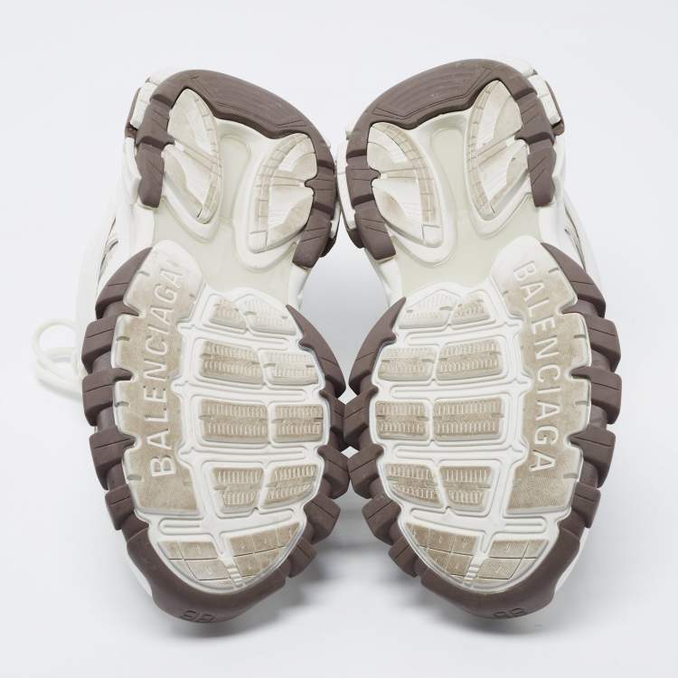 Pre Owned Balenciaga White/Brown Leather  and Fabric Track Sneakers Size 40 