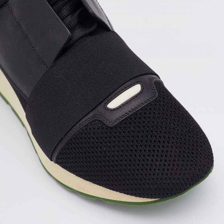 Pre Owned Balenciaga Black Leather and Mesh Race Runner Low Top Sneakers Size 42