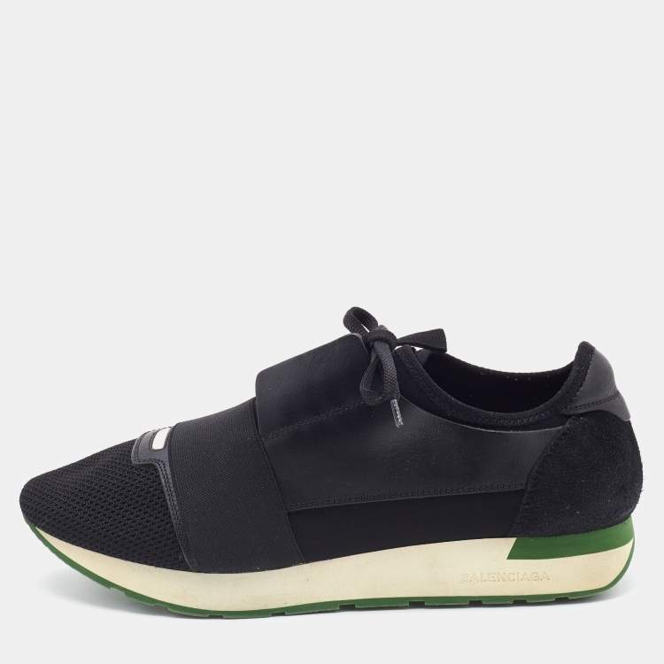 Pre Owned Balenciaga Black Leather and Mesh Race Runner Low Top Sneakers Size 42