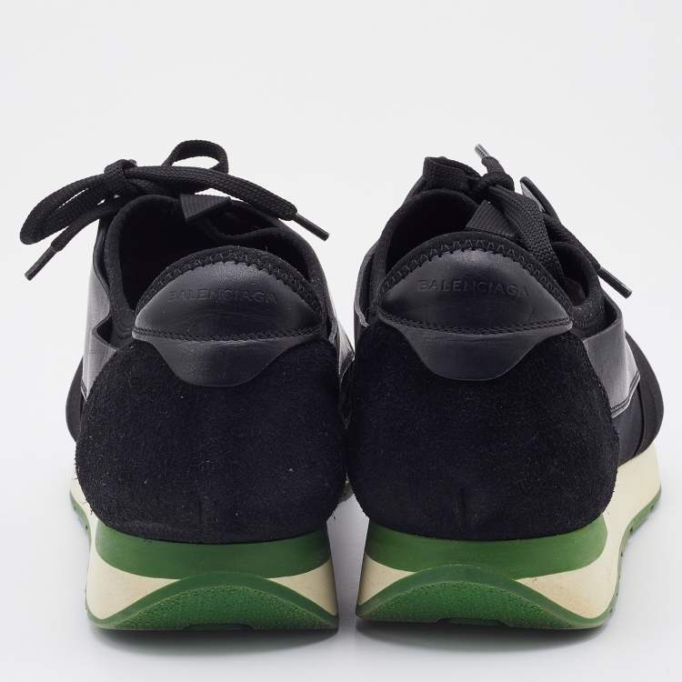 Pre Owned Balenciaga Black Leather and Mesh Race Runner Low Top Sneakers Size 42