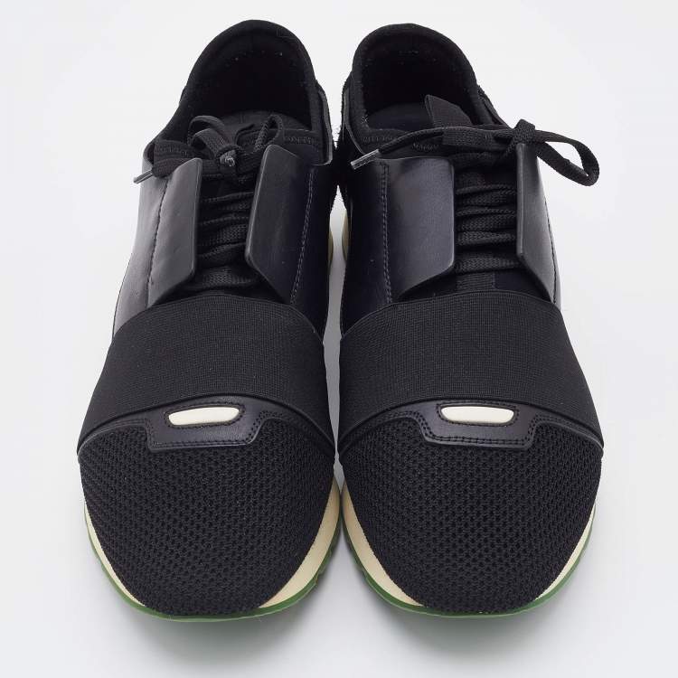 Pre Owned Balenciaga Black Leather and Mesh Race Runner Low Top Sneakers Size 42