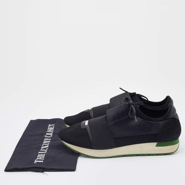 Pre Owned Balenciaga Black Leather and Mesh Race Runner Low Top Sneakers Size 42