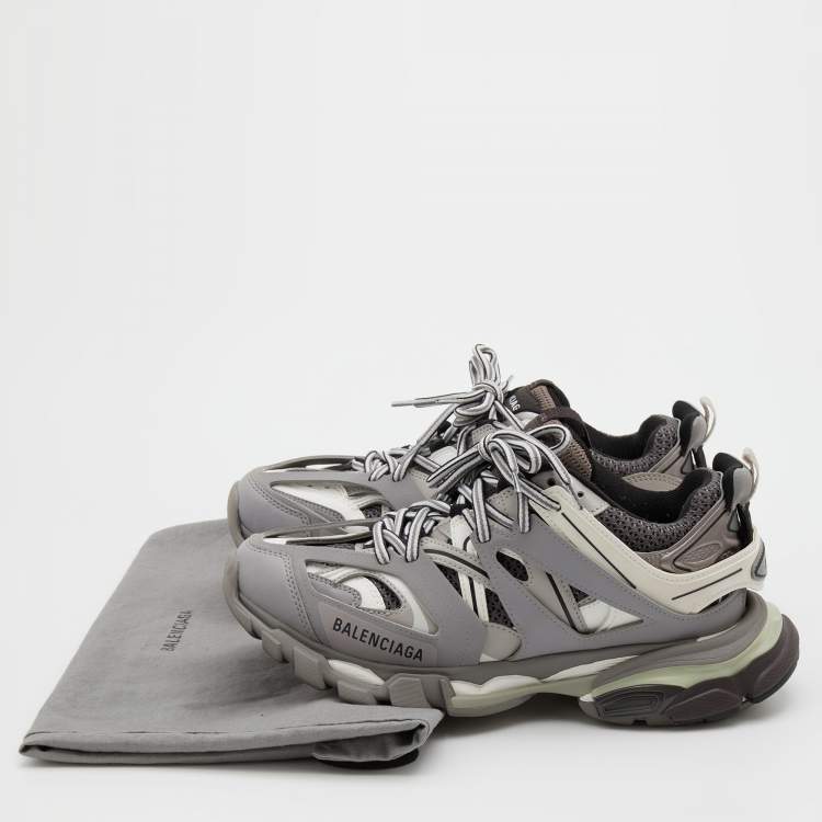 Pre Owned Balenciaga Grey/White Mesh and Synthetic Leather Track Low Top Sneakers Size 39