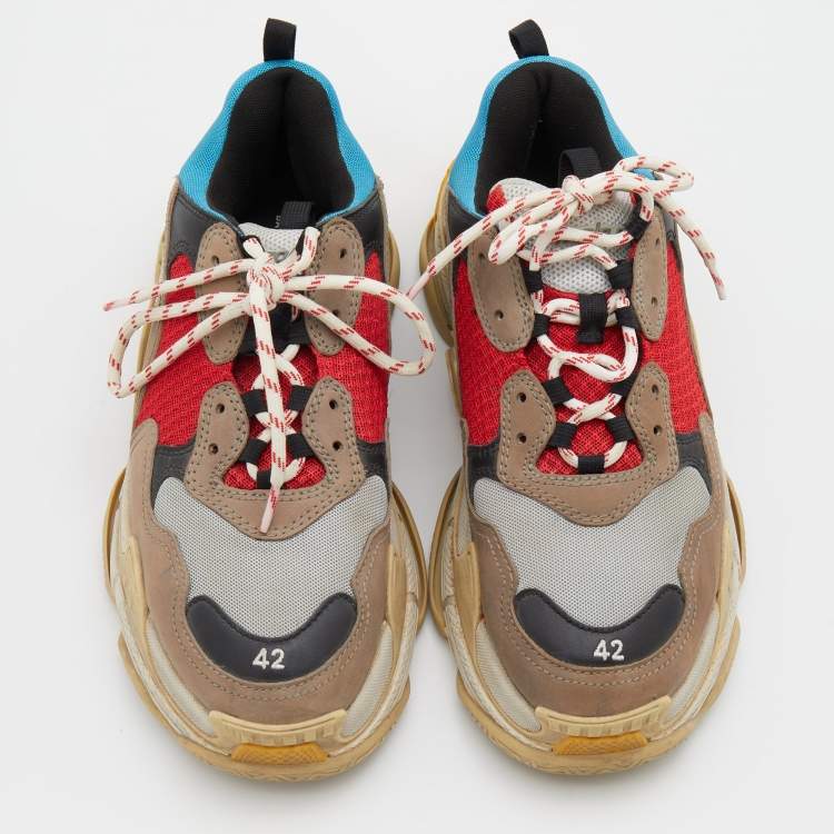 Pre Owned Balenciaga Multicolor Leather and Mesh Triple S Low Top Sneakers Size 42