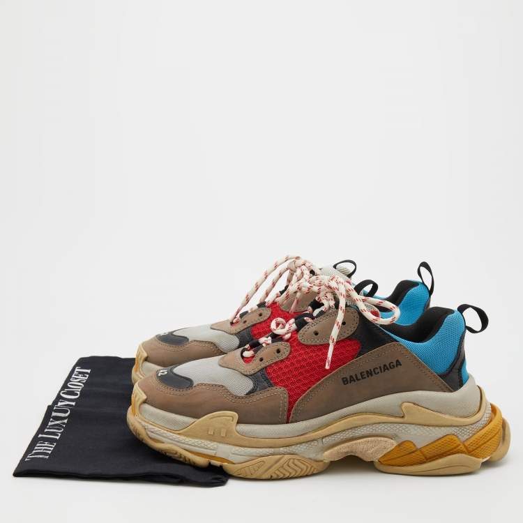 Pre Owned Balenciaga Multicolor Leather and Mesh Triple S Low Top Sneakers Size 42