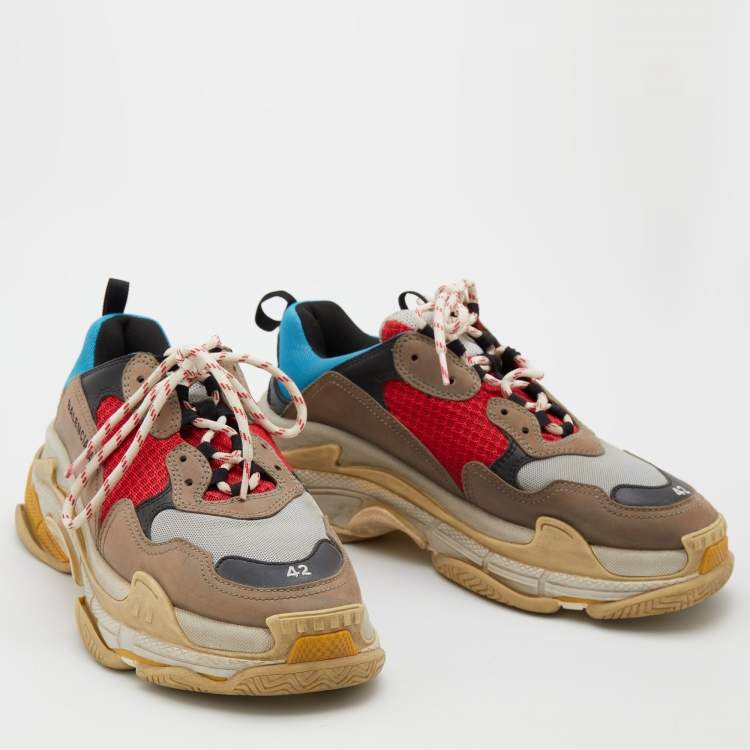 Pre Owned Balenciaga Multicolor Leather and Mesh Triple S Low Top Sneakers Size 42