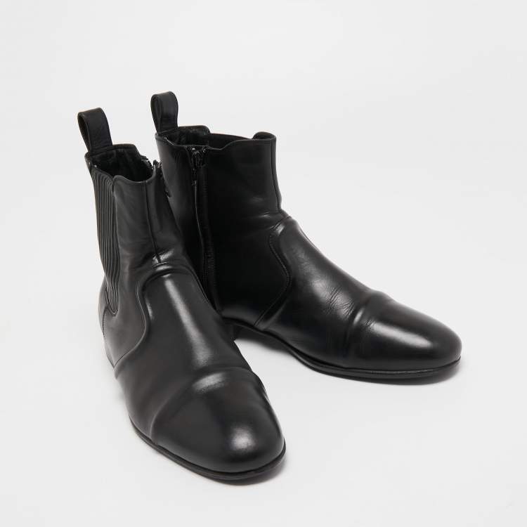 Pre Owned Balenciaga Black Leather Ankle Length Boots Size 42