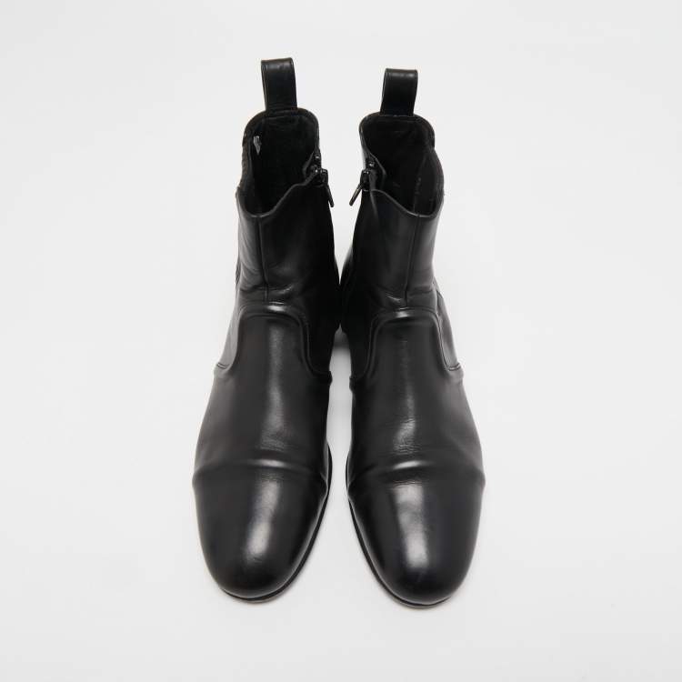 Pre Owned Balenciaga Black Leather Ankle Length Boots Size 42