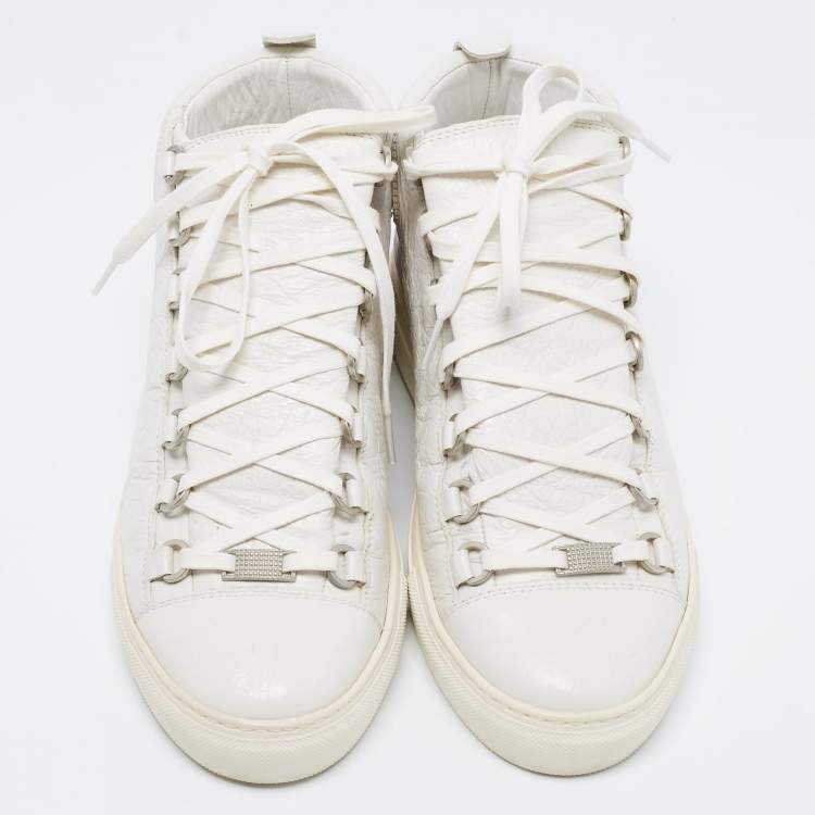 Pre Owned Balenciaga White Crinkled Leather Arena High Top Sneakers Size 40