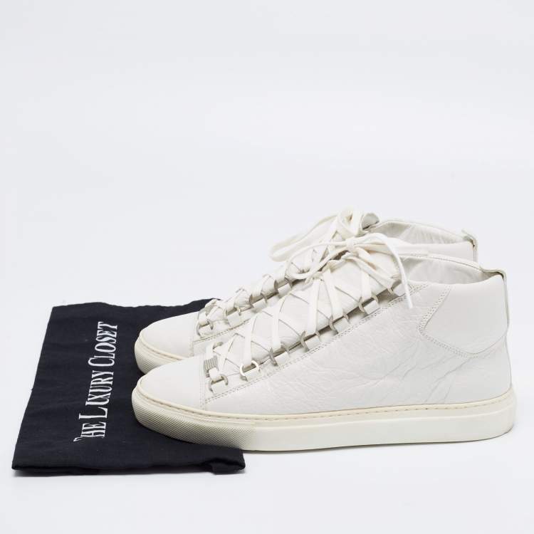 Pre Owned Balenciaga White Crinkled Leather Arena High Top Sneakers Size 40
