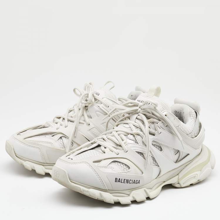Pre Owned Balenciaga White Mesh and Synthetic Leather Track Sneakers Size 42