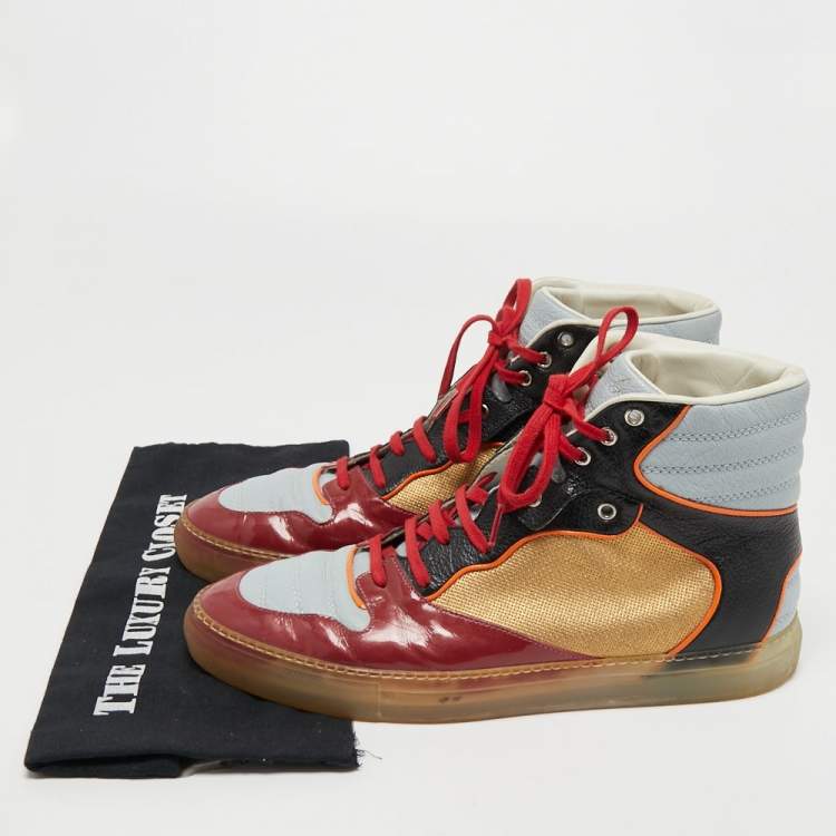 Pre Owned Balenciaga Multicolor Patent and Leather High Top Sneakers Size 44