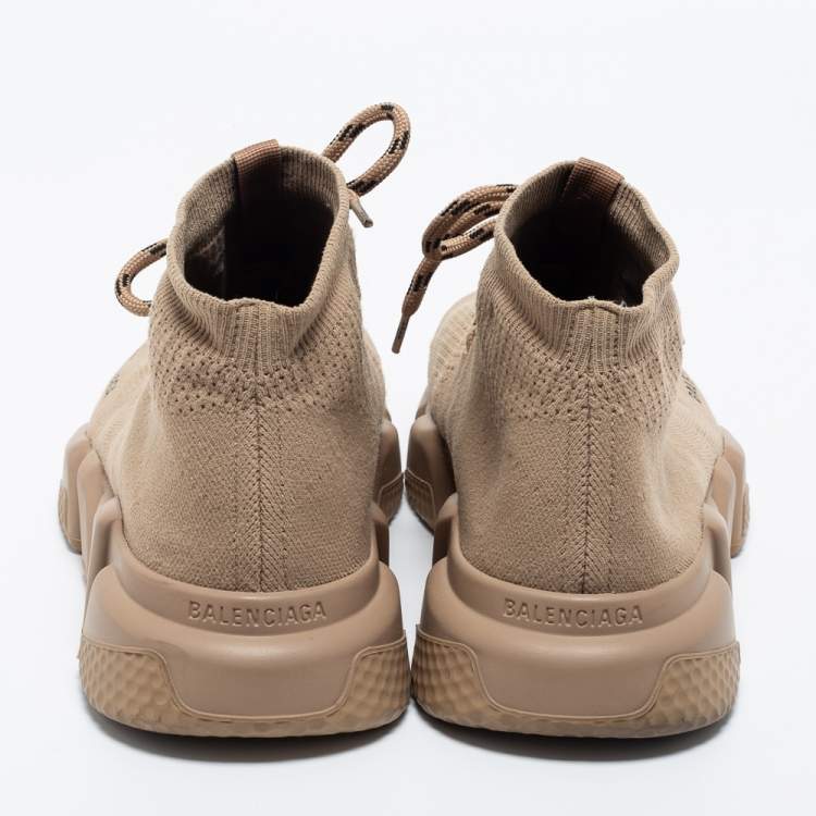 Pre Owned Balenciaga Beige Knit Fabric Speed Lace Up Sneakers Size 41