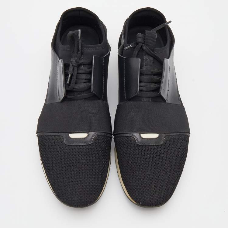 Pre Owned Balenciaga Black Mesh and Leather Race Runner Sneakers Size 46
