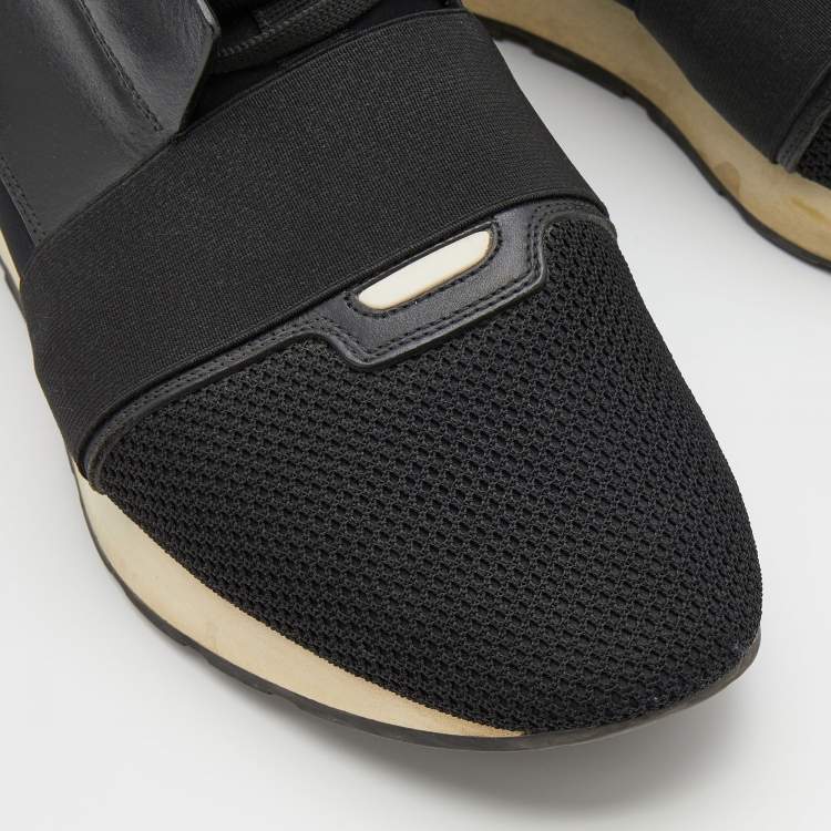 Pre Owned Balenciaga Black Mesh and Leather Race Runner Sneakers Size 46