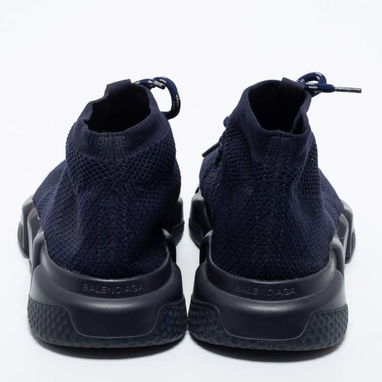 Pre Owned Balenciaga Navy Blue Knit Fabric High Top Sneakers Size 41