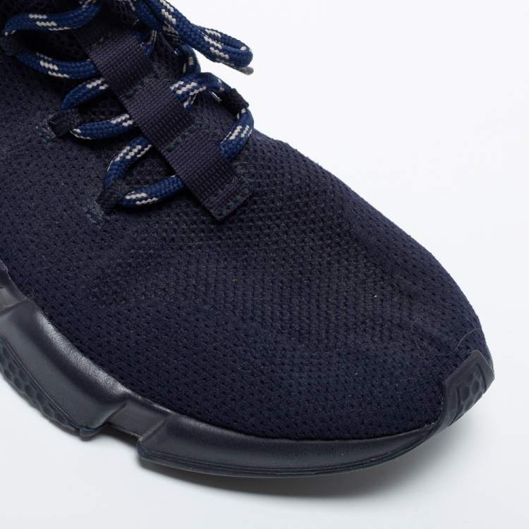 Pre Owned Balenciaga Navy Blue Knit Fabric High Top Sneakers Size 41
