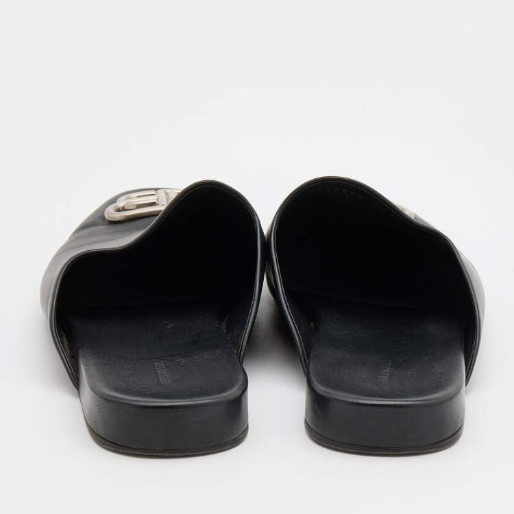 Pre Owned Balenciaga Black Leather Cosy BB Flat Mules Size 43