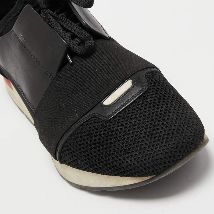 Pre Owned Balenciaga Black Mesh and Leather Race Runner Sneakers Size 42