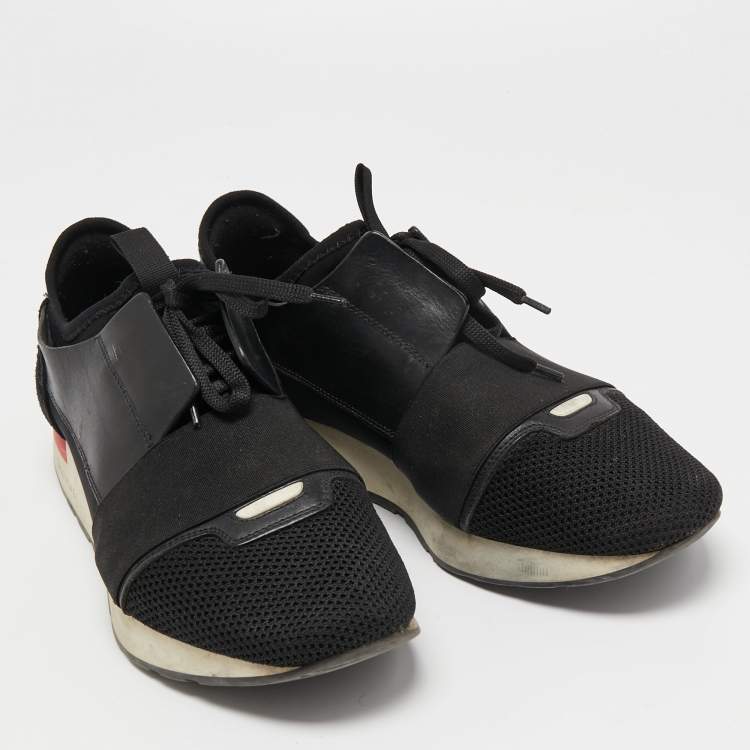 Pre Owned Balenciaga Black Mesh and Leather Race Runner Sneakers Size 42