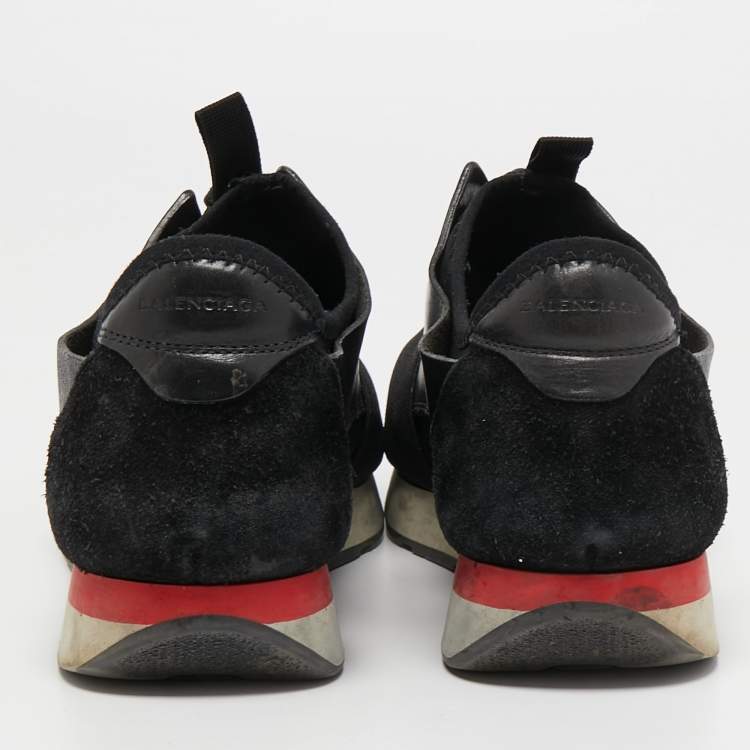 Pre Owned Balenciaga Black Mesh and Leather Race Runner Sneakers Size 42
