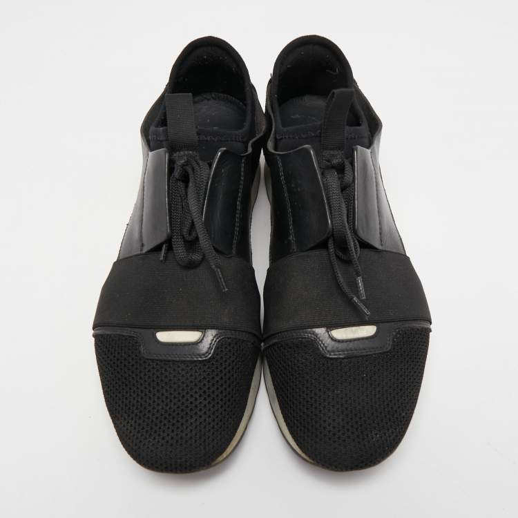 Pre Owned Balenciaga Black Mesh and Leather Race Runner Sneakers Size 42