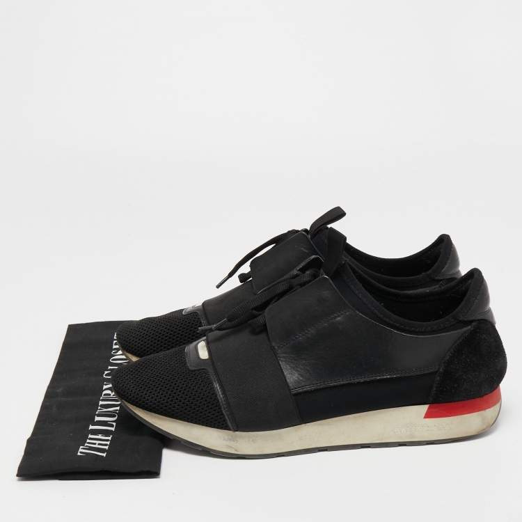 Pre Owned Balenciaga Black Mesh and Leather Race Runner Sneakers Size 42