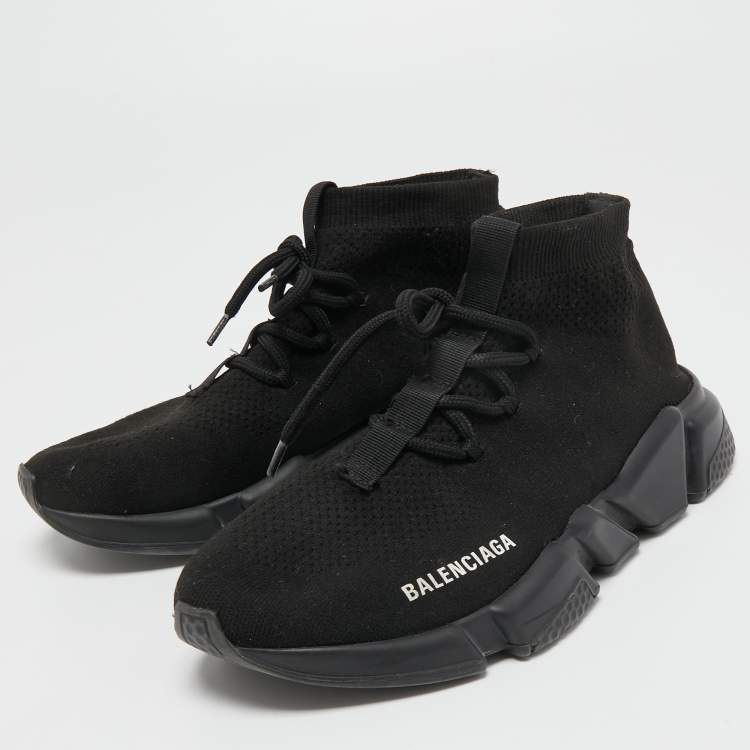 Pre Owned Balenciaga Black Knit Fabric Speed Sneaker Size 40 
