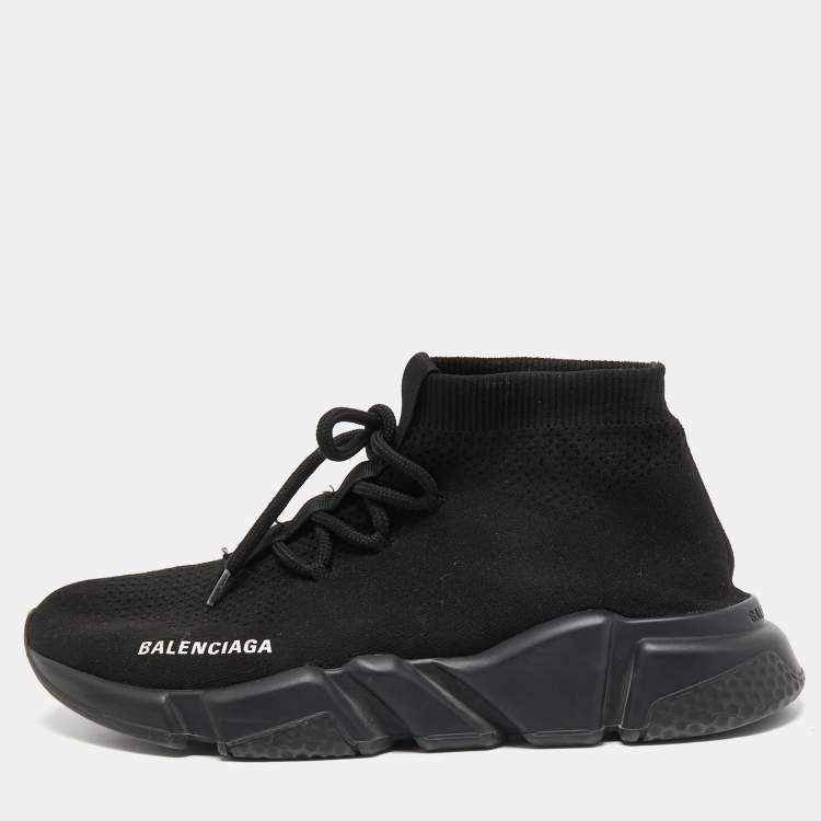 Pre Owned Balenciaga Black Knit Fabric Speed Sneaker Size 40 