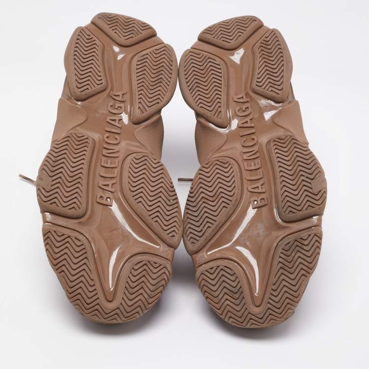 Pre Owned Balenciaga Brown Leather Triple S Sneakers Size 43