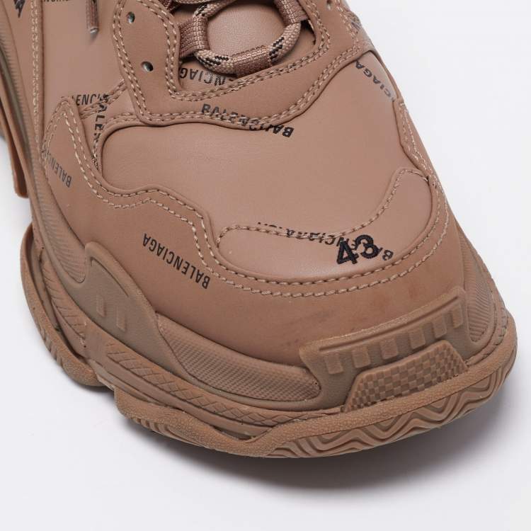 Pre Owned Balenciaga Brown Leather Triple S Sneakers Size 43