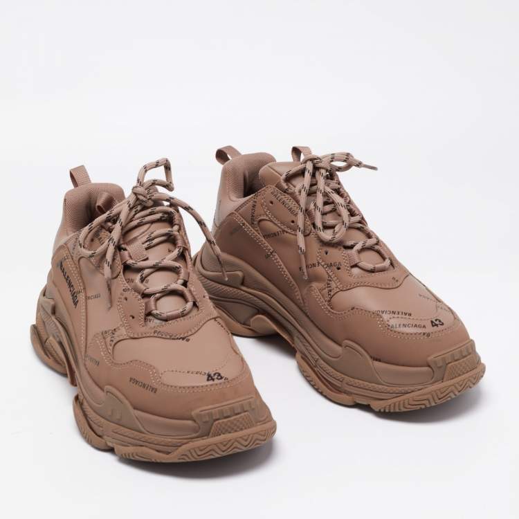 Pre Owned Balenciaga Brown Leather Triple S Sneakers Size 43