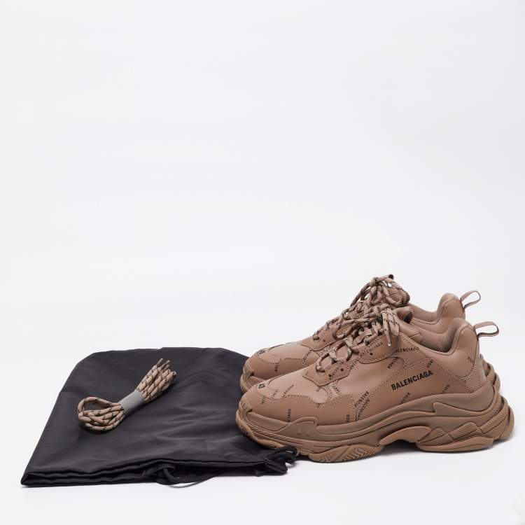 Pre Owned Balenciaga Brown Leather Triple S Sneakers Size 43