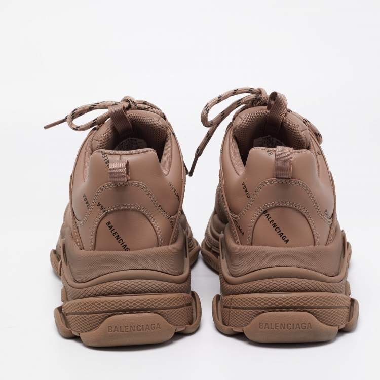 Pre Owned Balenciaga Brown Leather Triple S Sneakers Size 43
