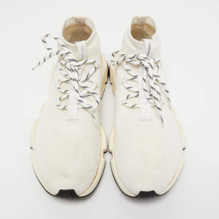 Pre Owned Balenciaga White Knit Fabric Speed Sock High Top Sneakers Size 45