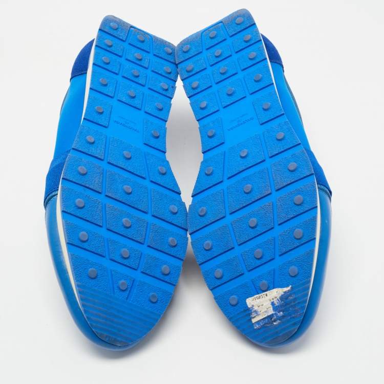 Pre Owned Balenciaga Blue Leather and Mesh Race Runner Sneakers Size 45
